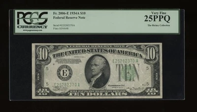 DBR 1934-A $10 FRN Richmond Fr. 2006-E PCGS 25 PPQ Serial E25282370A - Image 1 of 2