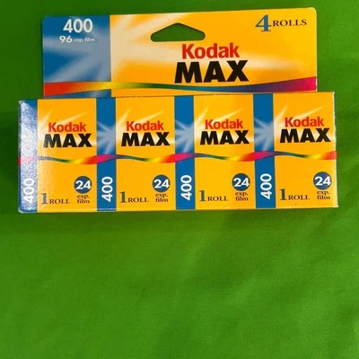 Kodak Max 400 Speed 35mm Camera Film 4 Rolls 24 Exp 3/2008 Sealed Box - Image 1 of 4