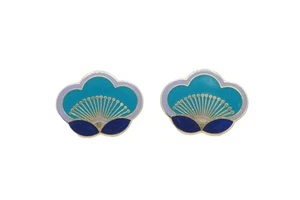 Pendientes florales vintage Laurel Burch "FLOR DE CIRUELA" esmalte azul dorado - Imagen 1 de 5