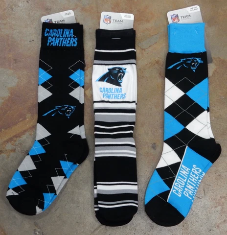 3 Pack NFL Carolina Panthers Fan Nation Argyle Stripes Gift Set Socks McCaffrey Cover