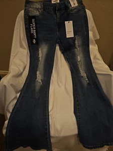 Bamboo Bell Bottom Jeans With Shimmer Design Size 11 - Picture 1 of 7
