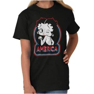 Betty Boop America Retro Patriotic Cartoon Womens Graphic Crewneck T Shirt Tee - Picture 1 of 8
