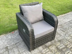 Fimous Grey Mix Reclining Curved Rattan Garden Chair Patio Outdoor With Cushion - Picture 1 of 2