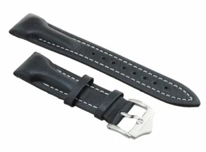 Uhren Armband Leder schwarz 18 mm Dornschließe silberfarben Schnellwechselsystem - Picture 1 of 2