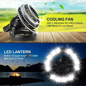 2in1 Portable Tent LED Lights with Ceiling Fan Outdoor Camping Hanging Lantern - Picture 1 of 12