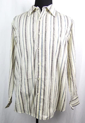 Camisa Y-Cromo Blanco y Marrón Moteado Rayas Abotonada L/S Algodón/Poliéster L Foto 1 de 2