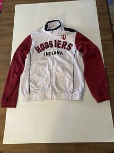 Indiana Hoosiers Jacket Medium White Polyester/Red Arms Flannel Lining Full Zip - Picture 1 of 7