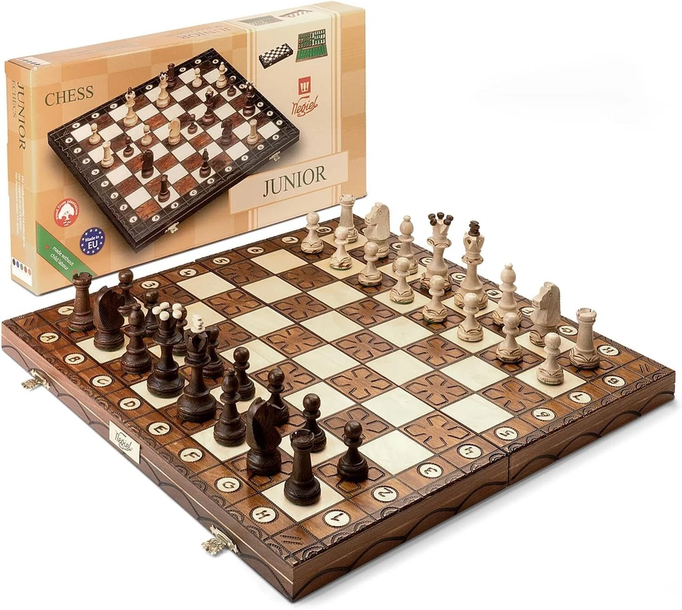 Wegiel Handmade Junior European International Chess Set - 16 Inch Folding Wooden