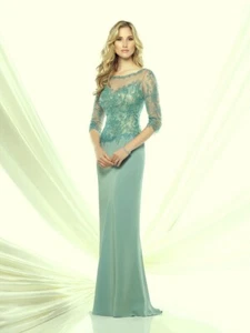 Montage By Mon Cheri Light Turquoise Blue Green Beaded Embroidered Gown 14 $518 - Picture 1 of 2