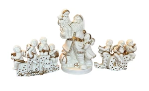 Vintage Grandeur Noel Porzellan Kerzenhalter Set Weihnachtsmann, Cherubs Buchase 1996 - Bild 1 von 9