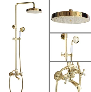 Gold Color Brass Wall-mount Bath&Tub Rain-style Shower Faucet Mixer Tap Set - Picture 1 of 9