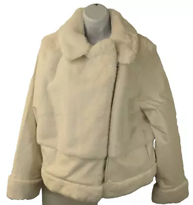 Nine West, Faux Fur Moto Jacket, white, size M - Image 1 of 3