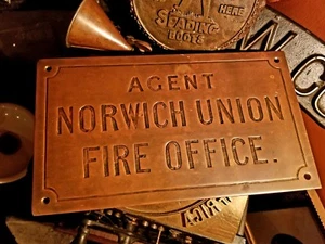 1910's Antique Brass Fire Insurance Advertising Plaque Sign Norwich Union  - Picture 1 of 10