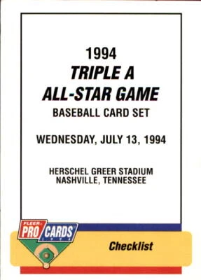 1994 Triple A All-Stars Fleer/ProCards #AAA47 Checklist - NM Baseball Card - Image 1 of 2