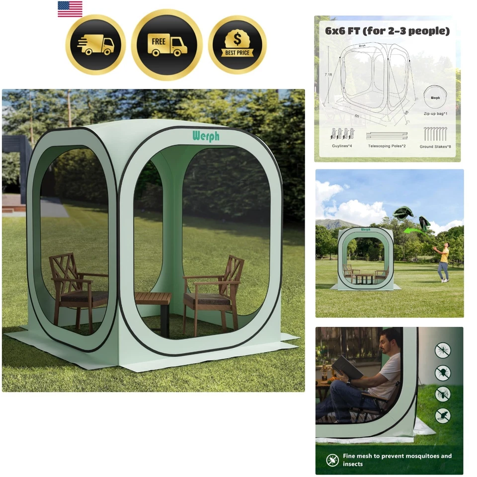 Pop Up Tent Portable Canopy with Mesh Mosquito Net 6x6 FT Screen House Shade - Image 1 of 4