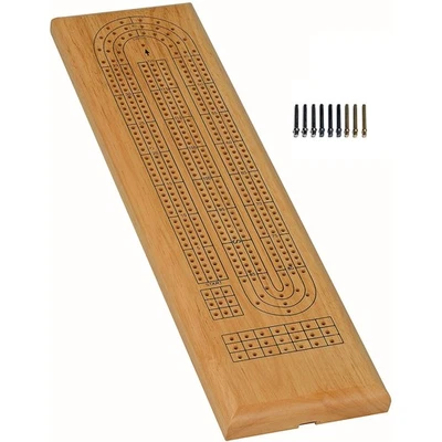 WE Games Continous 3 Track Cribbage Set, Solid Wood Board with Metal Pegs - Image 1 of 4