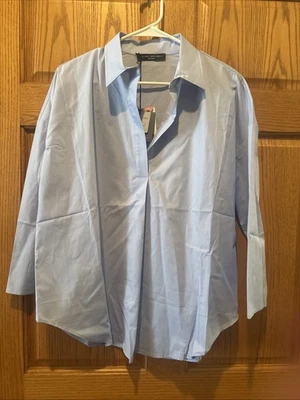 Maternity Blouse Light Blue V Neck Collared Small Cotton Pietro Brunelli Midland - Image 1 of 4