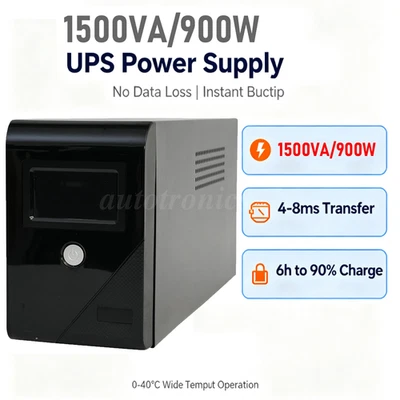 Fuente de alimentación ininterrumpida UPS de respaldo 1500VA 900W 4 salidas pantalla LCD batería Foto 1 de 4