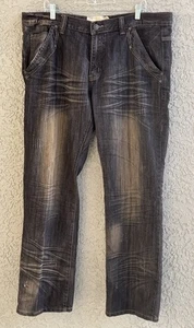 FUSAI Jeans Men’s 40x32 Distressed Look Gray Black Denim Pockets Relax Straight - Picture 1 of 6