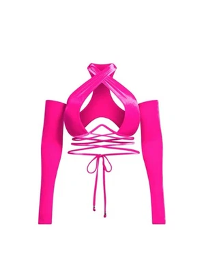 Adidas IVY PARK Rosa Terciopelo Sexy Beyoncé Sujetador Con Mangas Bikini Top NUEVO M Foto 1 de 4