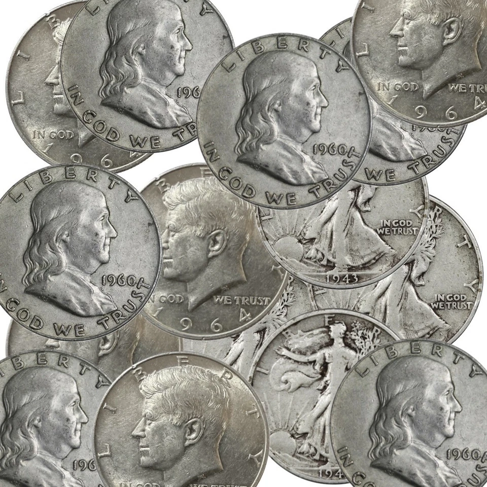 90% "JUNK SILVER" Coins $1 Face Value Mixed Type Avg Circulated HALF DOLLARS - Image 1 of 1