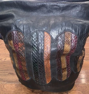 Bolso de Retazos de Cuero Genuino Vintage Hecho en EE. UU. - Cartera de Mano Retro Boho - Imagen 1 de 6