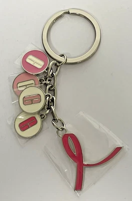 Clinique Breast Cancer Awareness  Keychain Silver Tone & Enamel NEW - Image 1 of 4