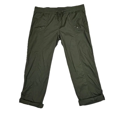Pantalones capri estilo estrella para mujer XL dobladillo con lengüeta enrollable verde militar ajustable Foto 1 de 4
