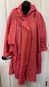 RARE VTG Maralyce Ferree L JACKET Coat Iridescent Trench Coral PINK HOOD ARTSY - Bild 1 von 8