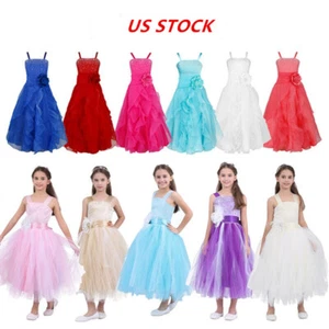 US Kids Girls Organza Flower Dress Birthday Wedding Party Bridesmaid Formal Gown - Picture 1 of 95