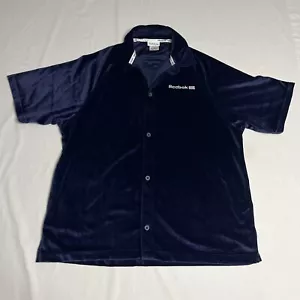 Camicia vintage Reebok Classics velluto con bottoni uomo blu navy medio hip hop Y2K - Foto 1 di 6