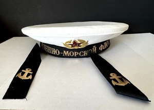 Vintage UdSSR Russische Militär Marine Matrose Schirmmütze Mütze mit Emblem/Abzeichen - Bild 1 von 14