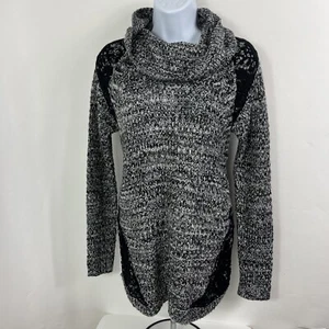 Dressbarn Sweater Women's Small Long Sleeve Cowl Neck Black White Lace Trim - Picture 1 of 11