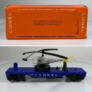 LIONEL O GAUGE 1959 Postwar 3419 Operating Helicopter Flat Car Orig Box EX COND - Picture 1 of 24