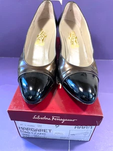 Salvatore Ferragamo Womens Shoes w BOX Size 9 AAAA Margaret Bronze Black Leather - Picture 1 of 8