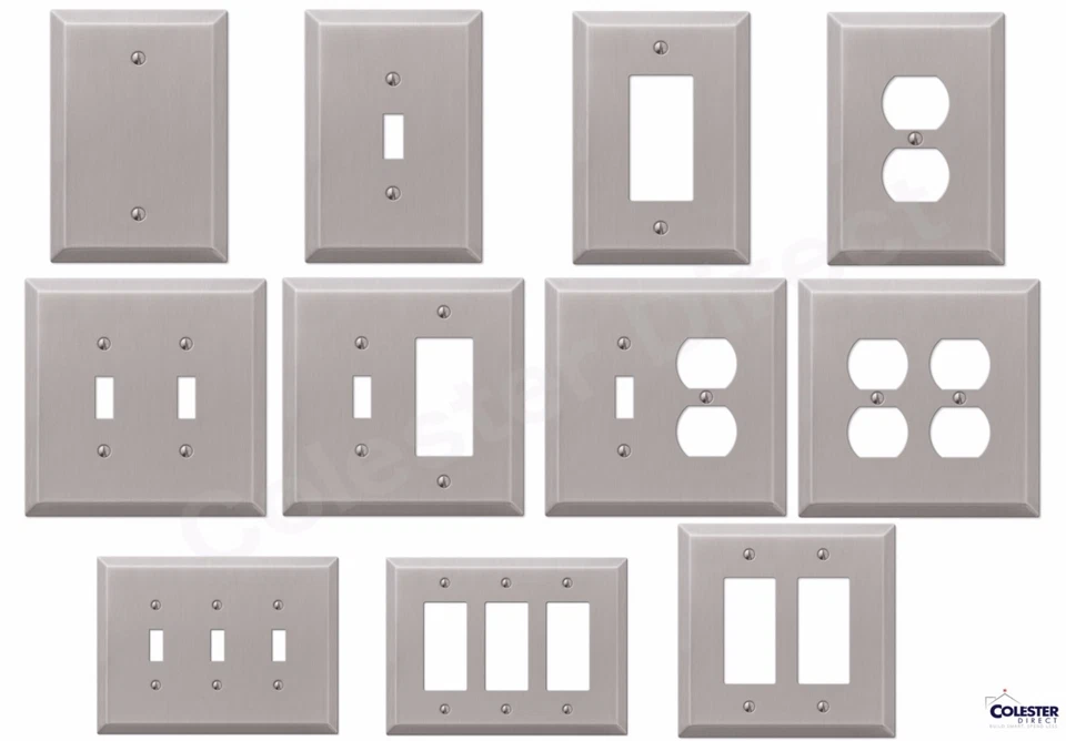 Brushed Satin Nickel Wall Switch Plate Outlet Cover Toggle Rocker GFI  - Image 1 of 1