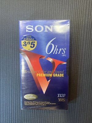 1 пустая записываемая видеокассета Sony 6 часов T-120 премиум-класса VHS в заводской упаковке - Изображение 1 из 4