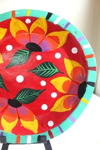 Dopamin Dekor 10 Zoll Holzteller handbemalt Blumen skurril Mexiko inspiriert - Bild 1 von 4