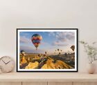 Hot Air Balloon Flying Over Mountains Poster Premium Quality Choose your Size
