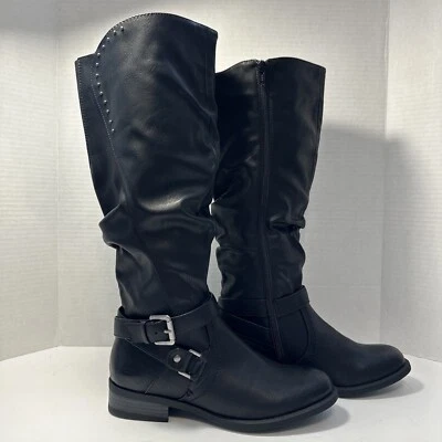 White Mountain Women's Tall Black  Slouch  Buckle Zip  Vegan Boots Size 5.5 BB3 Foto 1 de 4