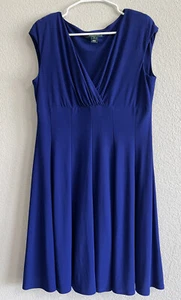 Lauren Ralph Lauren Womens Sheath Dress Size 14 P Blue Cross Faux Wrap - Picture 1 of 11
