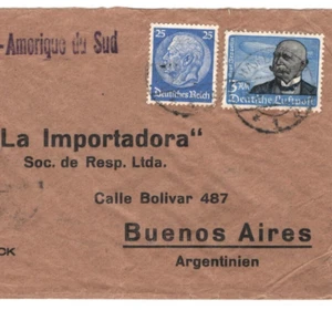 GERMANY Cover 3m ZEPPELIN Commercial 1938 Air Mail TRANSATLANTIC ARGENTINA KA196 - Picture 1 of 12