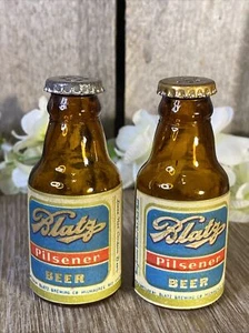 Vintage Blatz Pilsener Beer Bottle Salt And Pepper Shakers Collectible Glass - Picture 1 of 9