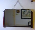 Vintage Retro Art &amp; Crafts Deco Over Mantle Bevel Mirror Hard Wood Veneer Frame