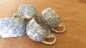 Handmade in Scotland South Lissens Pottery Set of 4 Mugs Off-White Blue - Picture 1 of 7