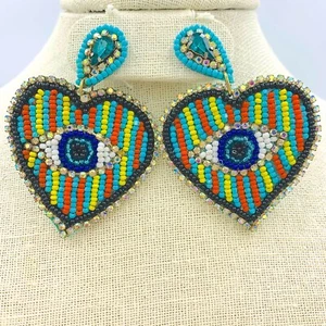 Evil Eye Rocailles Perlen Ohrringe - Stil 4, Perlen, Viola, in 2 Farben erhältlich - Bild 1 von 8