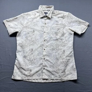 Van Heusen Air Shirt Mens Large Beige Flower Print Button Up Outdoor Lightweight - Picture 1 of 10