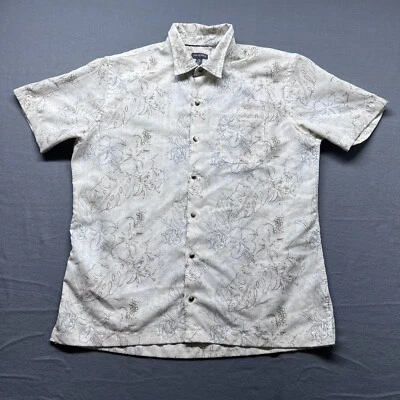 Van Heusen Air Shirt Mens Large Beige Flower Print Button Up Outdoor Lightweight - Image 1 of 4