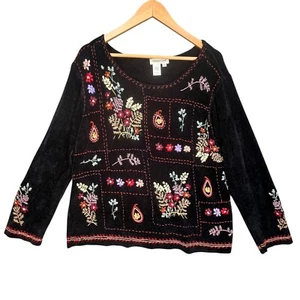 Coldwater Creek Embroidered Boho Floral Patchwork Knit Top Size Large - Picture 1 of 6