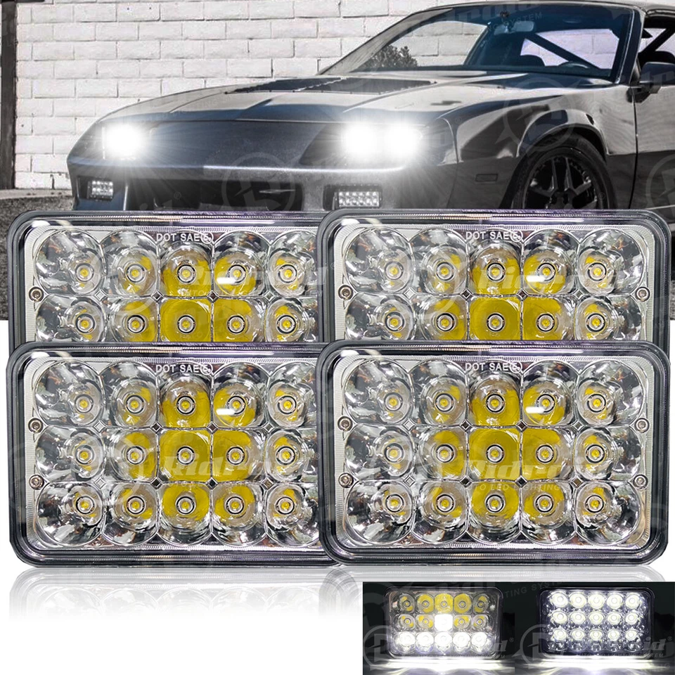 4pcs 4x6 inch LED Headlights High Low Beam for Kenworth T400 T800 W900 Peterbilt - Image 1 of 4